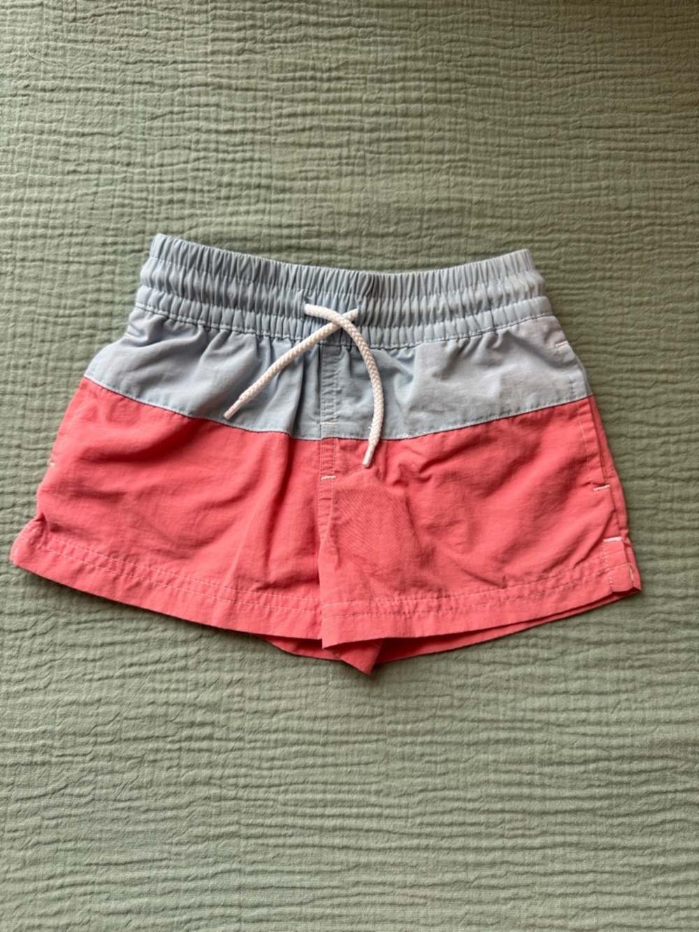 The Beaufort Bonnet Company Coral and Light Blue Kids Swim Trunks